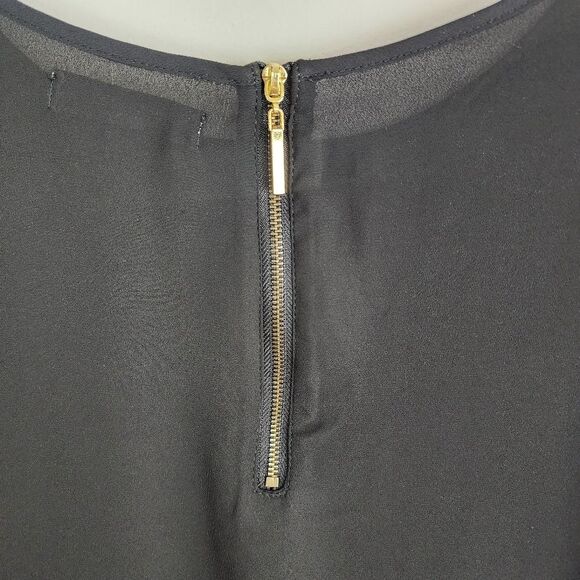 Apology London Black Top Blouse Back Gold Zip High-low Roll-tab Sleeve Size S - Picture 10 of 14